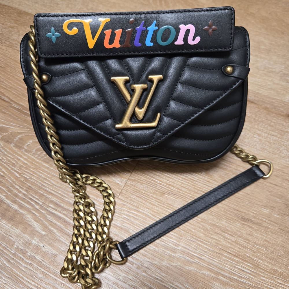 Vuitton Black Quilted Crossbody Bag with Gold Chain